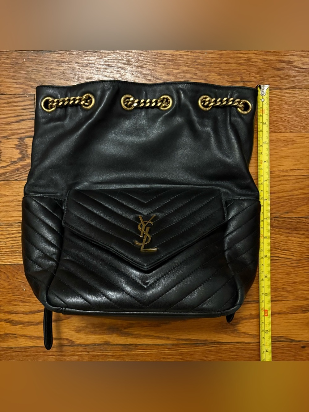 Saint Laurent Black Quilted Leather Drawstring Backpack with Gold Chain - Picture 14 of 16